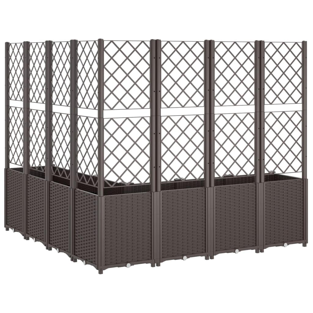 Foknhdi Brown 63 x 63 x 55 in Outdoor Garden Planter with Trellis, Modular Polypropylene Raised Bed for Climbing Plants, UV Stable Flower Box for Patio Balcony Terrace