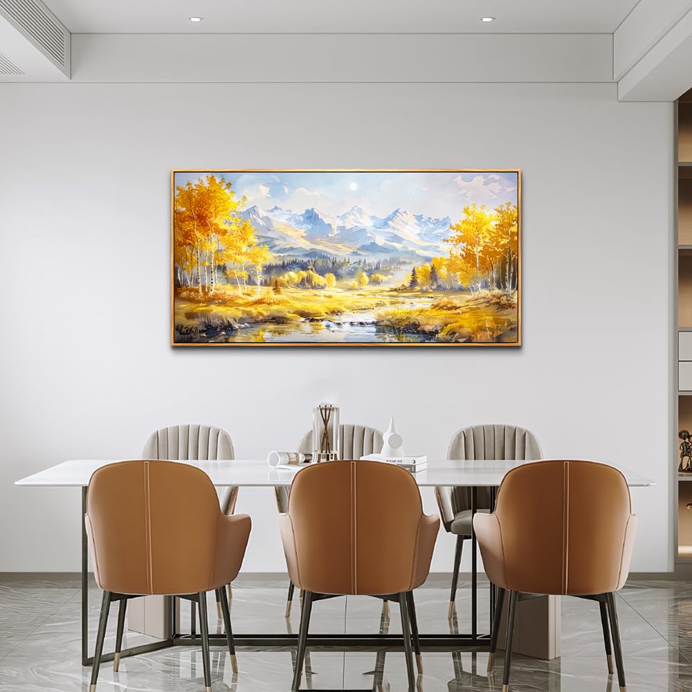 ZUITINGHUA Wood Framed Canvas Wall Art For Living Room Wall Decor For Bedroom Office Wall Decorations Yellow Tree Landscape Paintings Mountain Pictures Artwork Room Aesthetic Home Decor 20x40 In