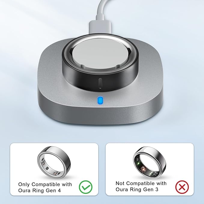 Compatible with Oura Ring Gen 4 Charger Size 7, Fast Charging Dock with USB-C Cable