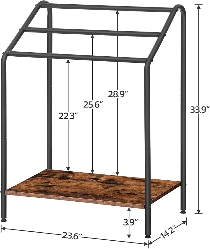 HOOBRO Freestanding Towel-Rack for Bathroom, 3 Tier Blanket Rack for Living Room, 23.6" L x 14.2" W x 33.9" H, Quilt Blanket Ladder Holder, Drying and Display Rack, Rustic Brown and Black BF63LB01