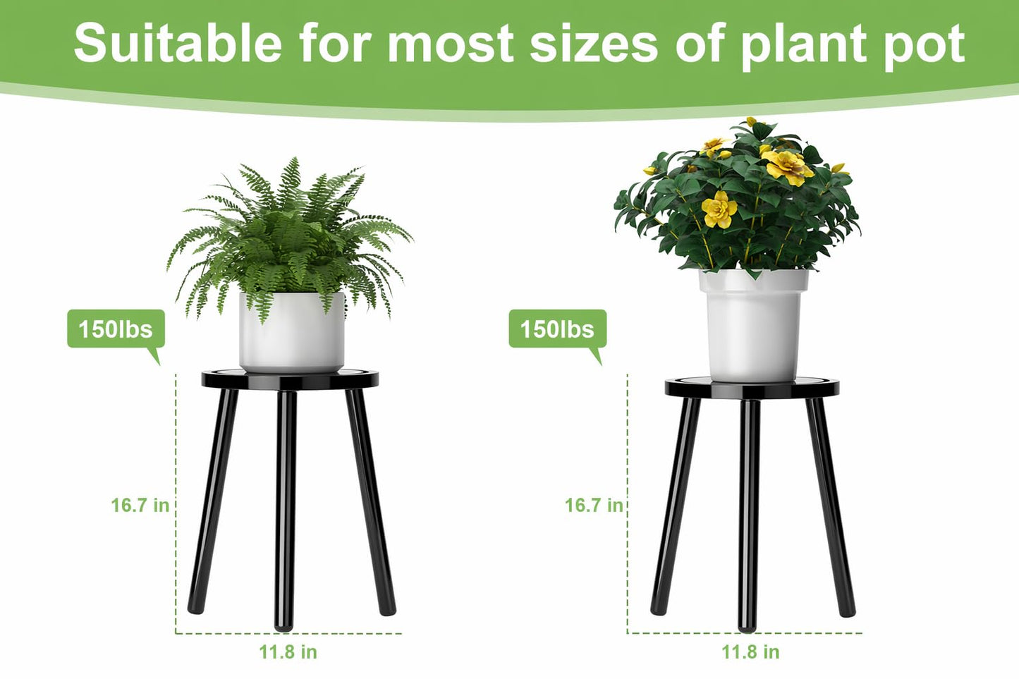 Vecxoty Wood Plant Stands Indoor, 16.7" Tall Plant Stand Outdoor Mid-Century Plant Stool, Single Plant Table Modern Small Round Side/End Table for Living Room, Balcony, Office(Black)