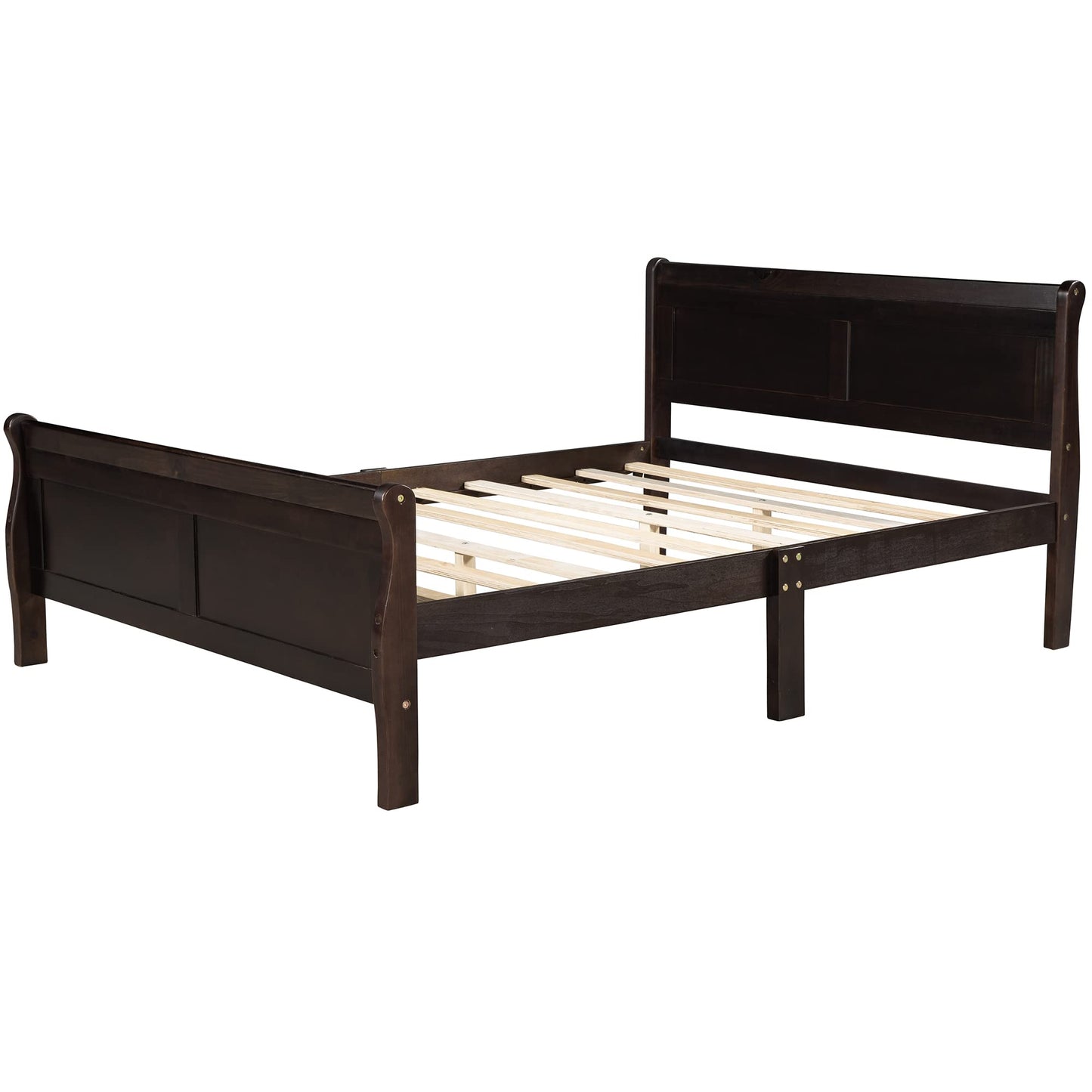 GDFStudio Queen Bed Frame, Wood Platform Queen Size Bed Frame with Headboard and Solid Wood Slat Support, Mid Century Modern Wooden Bed Frame for Bedroom Guest Room, No Box Spring Needed, Espresso