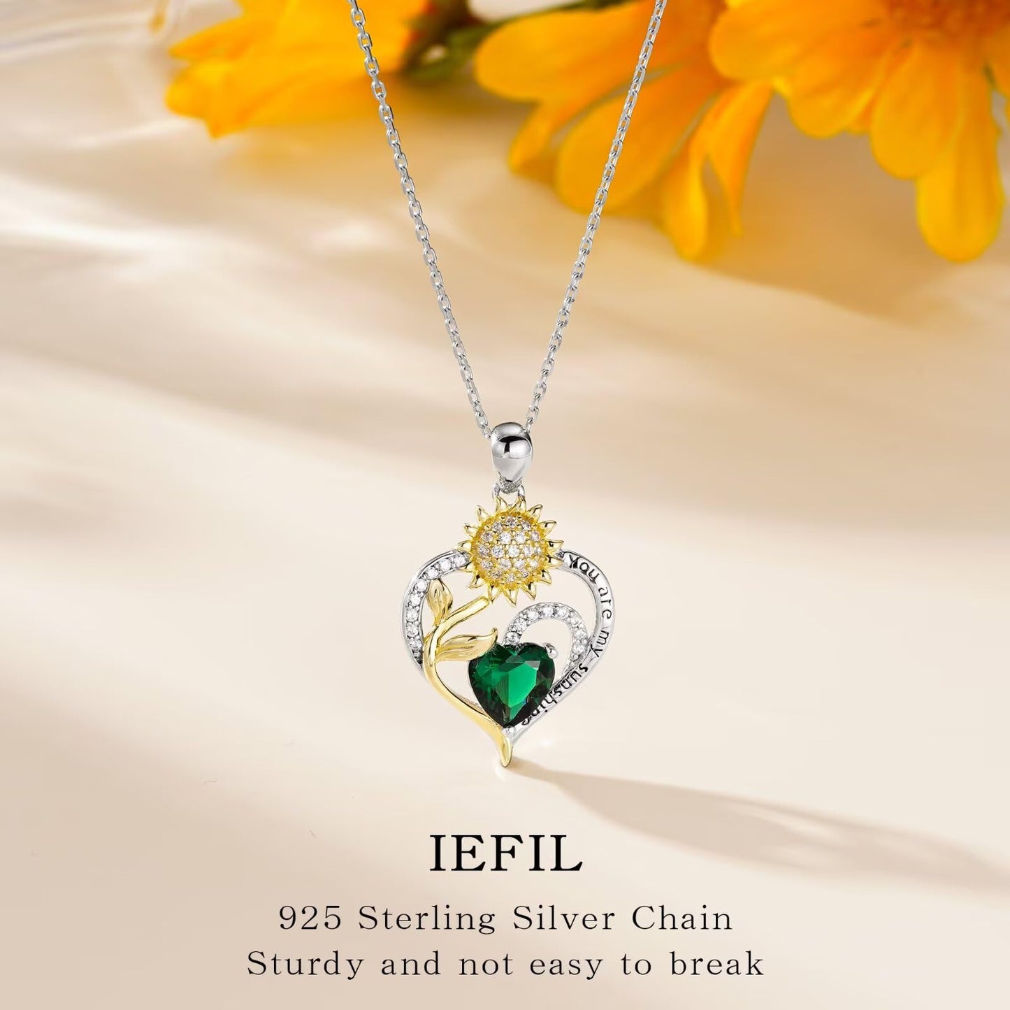 Iefil Mothers Day Gifts for Wife, Sunflower Necklace, Sunflower Gifts for Women, November Simulated Citrine Jewelry, Birthstone Necklace for Wife Mom