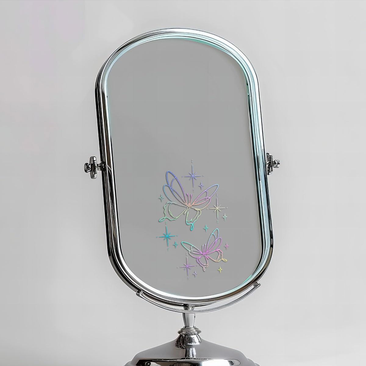 3 Pcs Holographic Butterfly Mirror Decal, Aesthetic UVDTF Car Sticker with Sparkle Star Design, Waterproof Vinyl Fairycore Butterfly Decal for Rearview Mirror, Laptop, or Window (3 inch)