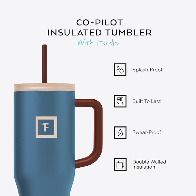 IRON °FLASK Co-Pilot Insulated Mug w/Boot, Straw & Flip Cap Lids - Cup Holder Bottle for Hot, Cold Drink - Leak-Proof - Water, Coffee Portable Travel Mug - Desert Oasis, 40 Oz
