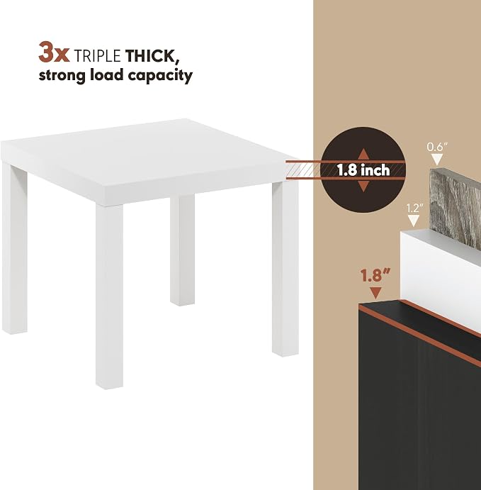 Furinno Classic Night Stand, Square Nightstand with 1.8 Thick Tabletop, Side Table, End Table, Bedside Table, for Living Room, Bedroom, Plain White