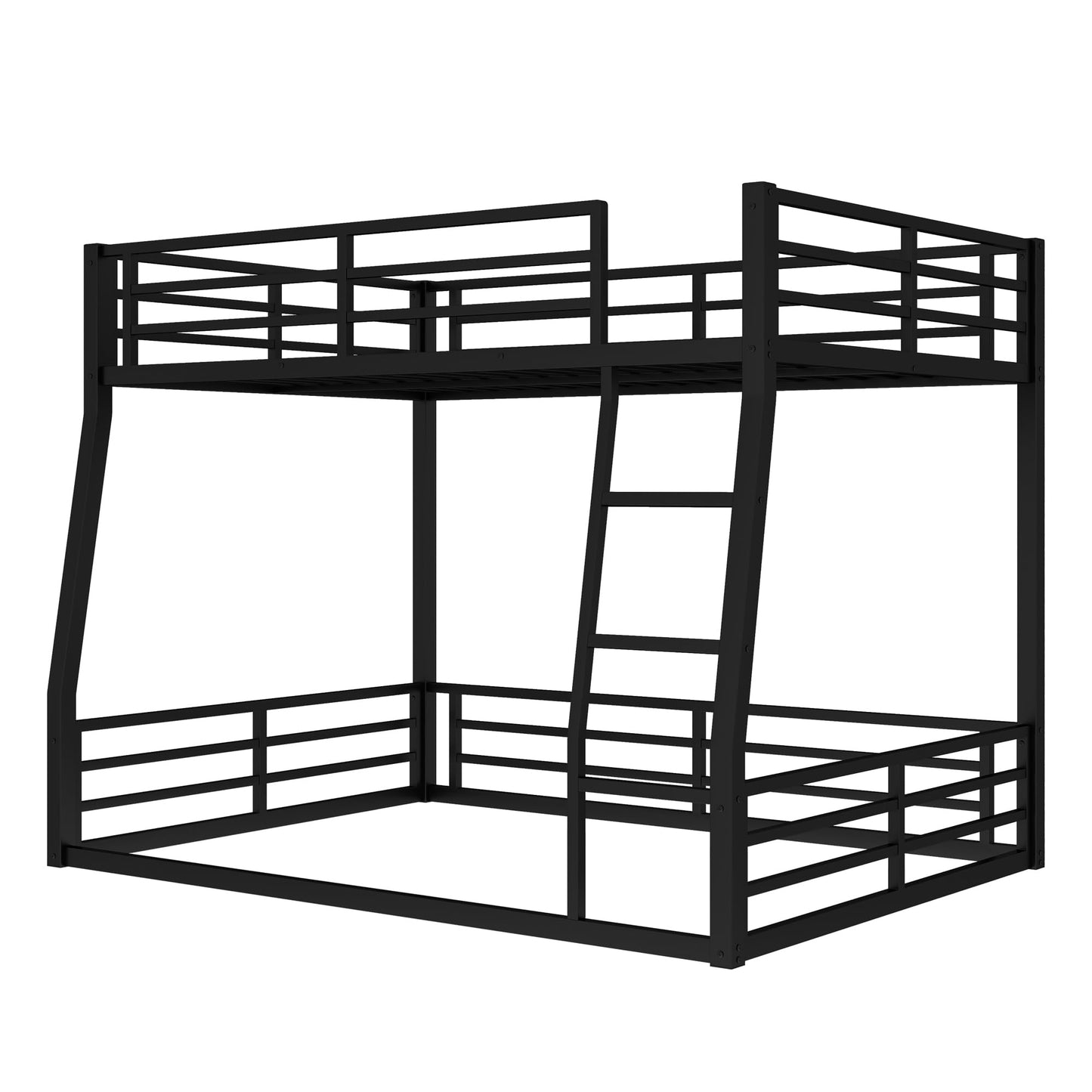 Full XL Over Queen Bunk Bed Frame with Noise Reduced Design, Heavy Buty Metal Floor Bunk Bed Full XL Over Queen Bunk Beds with Ladder for Adults, Teens