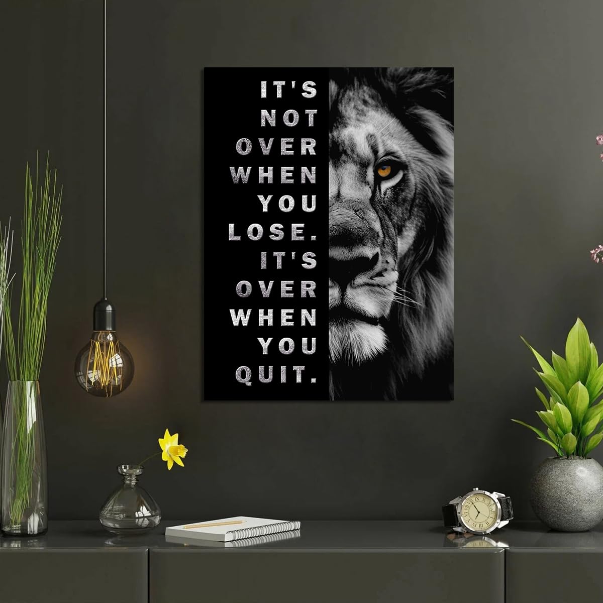 NymphFable Lion Inspirational Wall Art Motivational Quotes Posters Positive Affirmations Wall Decor Black and White Pictures for Office Gym Bedroom 12x16 in Unframed