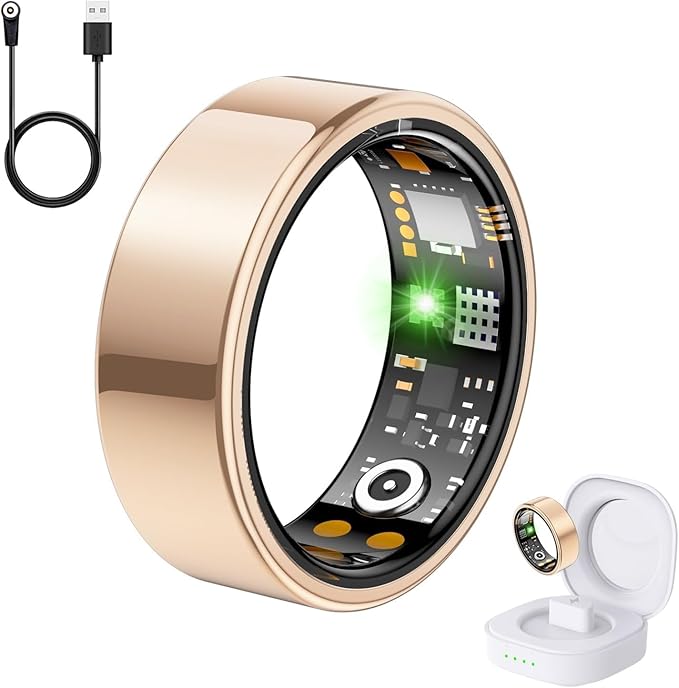 Health Tracker Ring, Smart Health Ring for Women Men with Heart Rate, Blood Oxygen, Sleep Monitor, Steps,Calories, No Subscription Fee, IP68 Waterproof Smart Ring for iPhone & Android (Rose Gold, 11#)