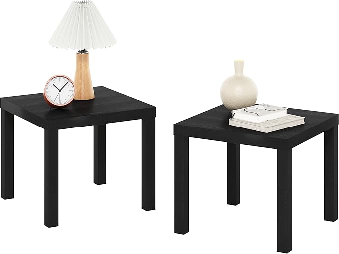Furinno Classic Toolless Assembly Square Side Table Set of 2, Black End Table with 1.8 Thick Tabletop, Night Stand, Bedside Table, for Living Room, Bedroom, Classic Black