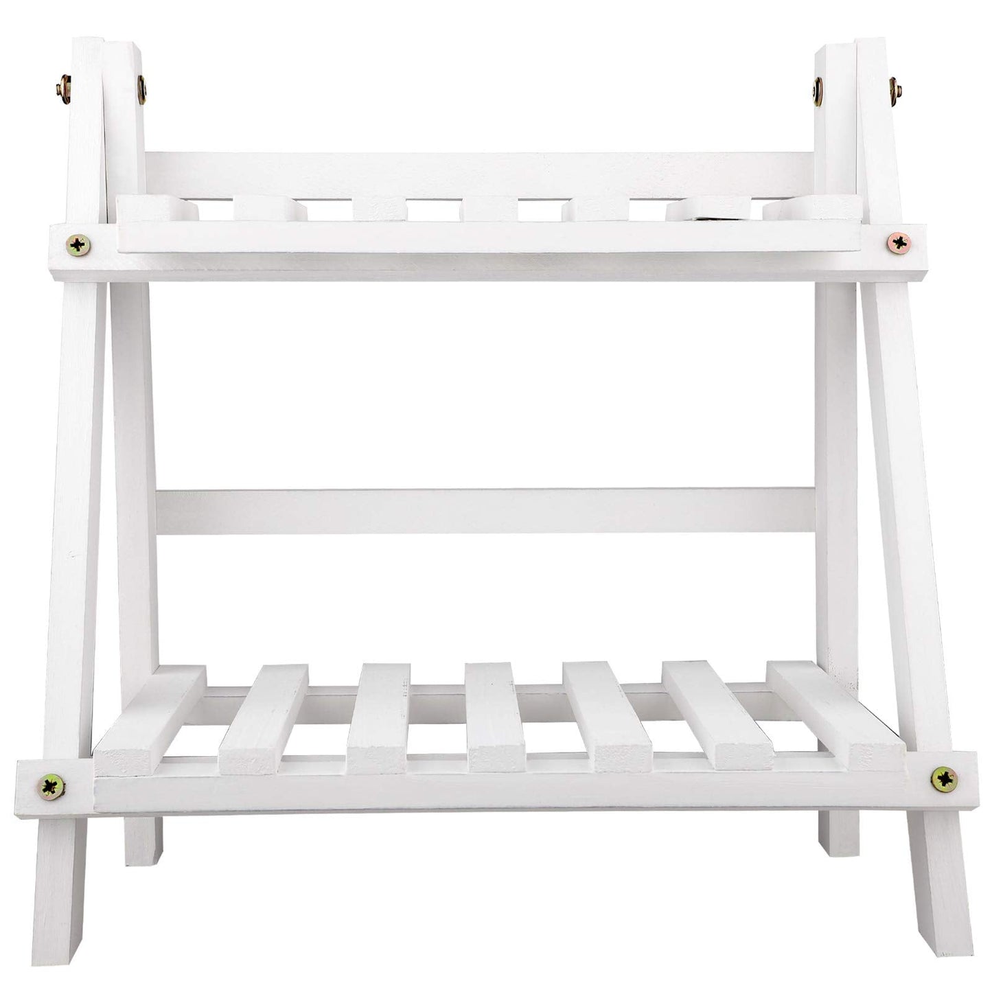 ZHZXBDGQ Wooden Plant Stand, 2 Tier Flower Display Rack Holder, Indoor Outdoor Plant Stand Flower Pots Holder for Home Desktop Garden Patio Balcony Decoration-White