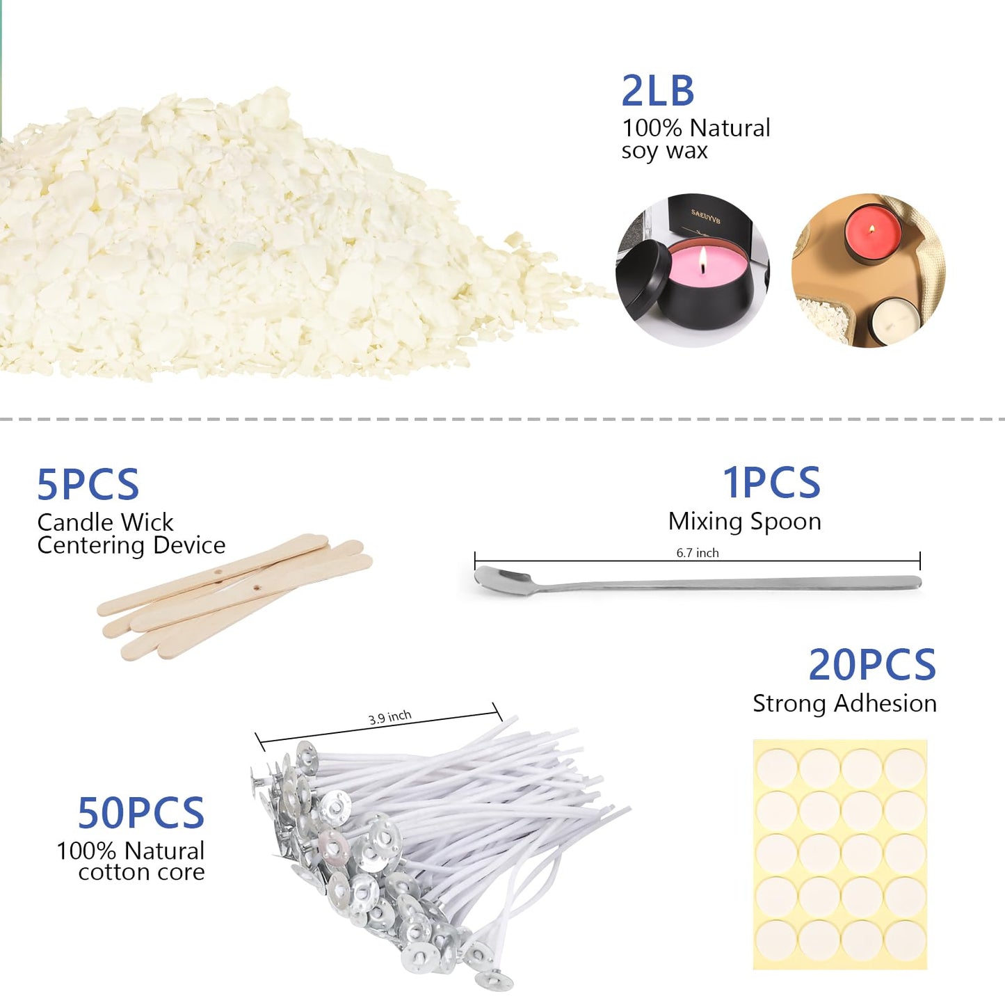 SAEUYVB Candle Making Kit - Natural Soy Wax DIY Candle Making for Adults, Including 2lbs Soy Wax Flakes, Pouring Pot, Perfect Kit for Beginners