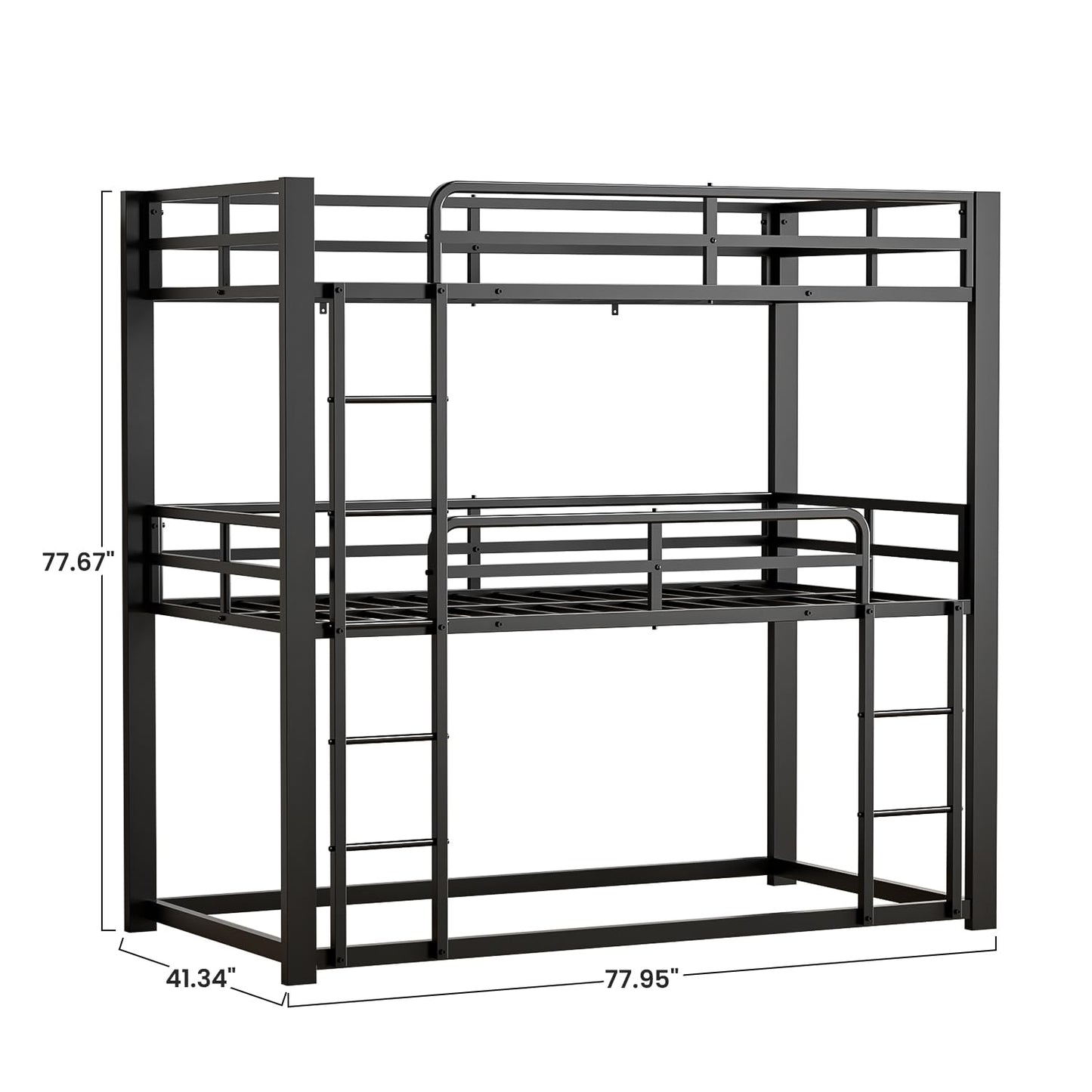 Mixcous Heavy Duty Triple Bunk Bed, Twin Over Twin Over Twin Metal Bunkbeds with Ladder, Family-Friendly for All Ages, Bedroom, No Box Spring Needed, Easy Assembly, Black