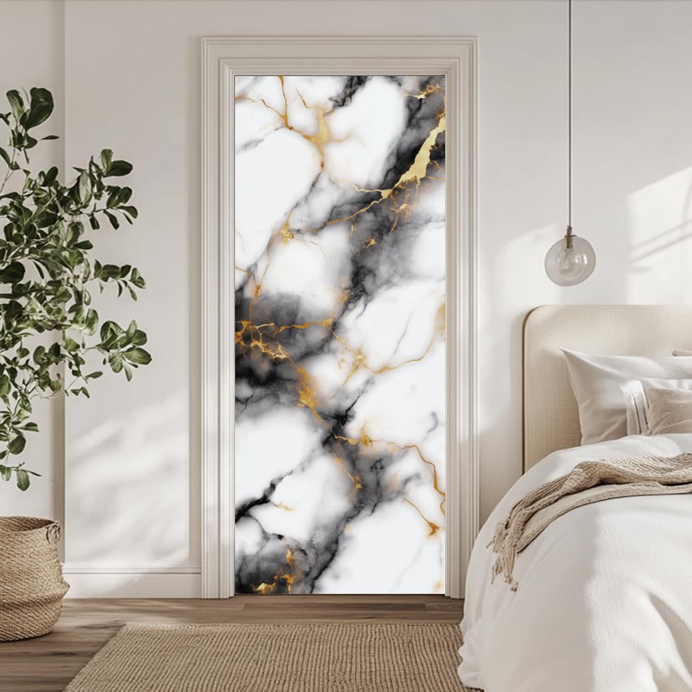 arricraft 2 Pcs Self-Adhesive Door Stickers, 31.5"x78.7" Marble Texture Pattern Door Murals Stickers PVC Removable Wallpaper Decoration for Bedrooms Living Room