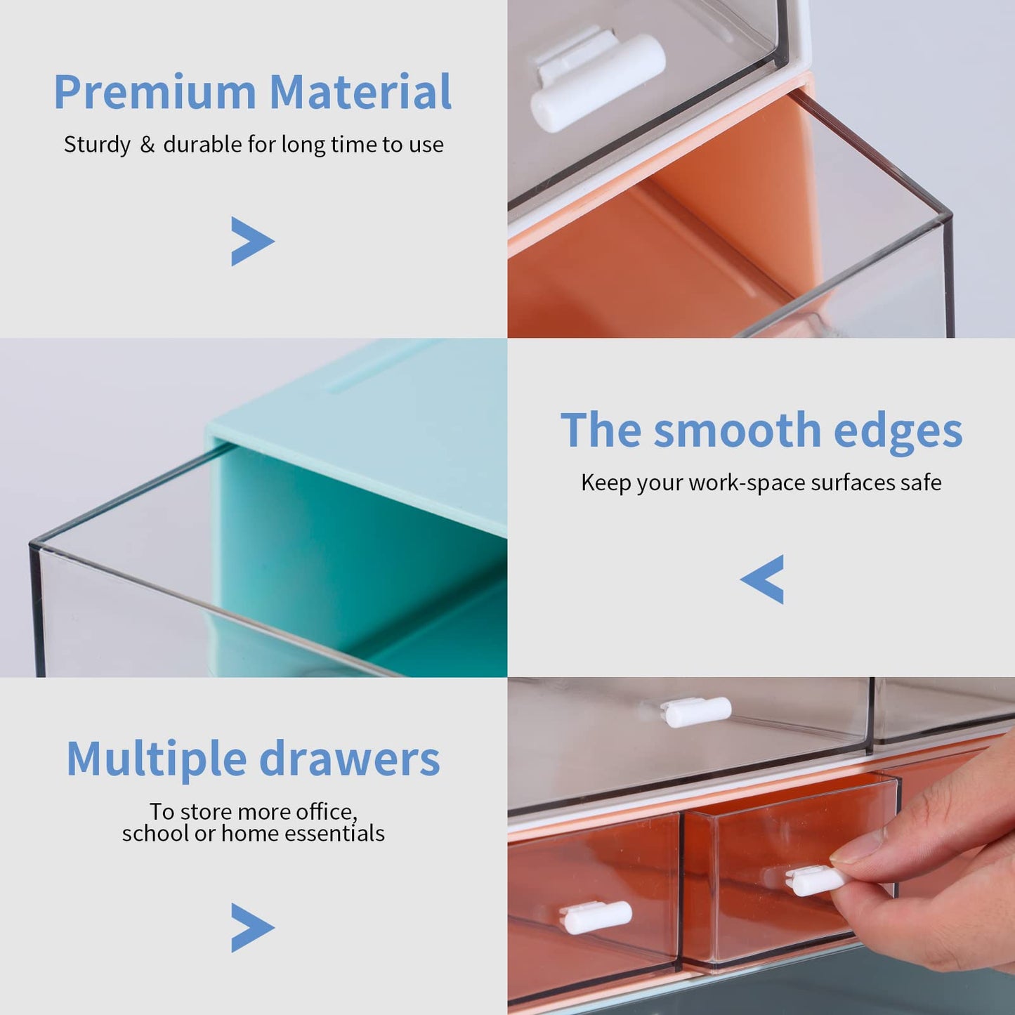 OSteed Desk Craft Organizer and Storage with 7 Flat Drawers, Stackable Plastic Desktop Accessories & Workspace Organizer for Office Stationary, Makeup Skincare, Sanitation Supplies, Blue