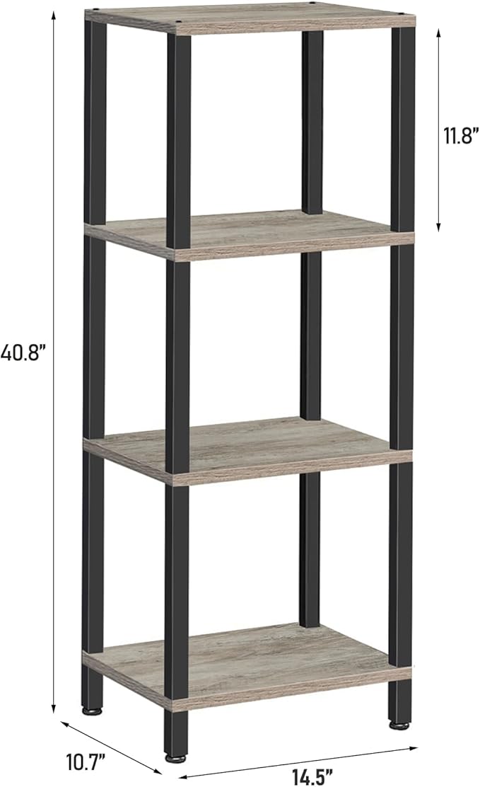 TUTOTAK Bookshelf, 4-Tier Tall Book Shelf, Narrow Bookcase for Small Space, DIY Stackable Bookshelf, for Living Room, Office, Study, Entryway, Industrial, Greige and Black BS01BG004