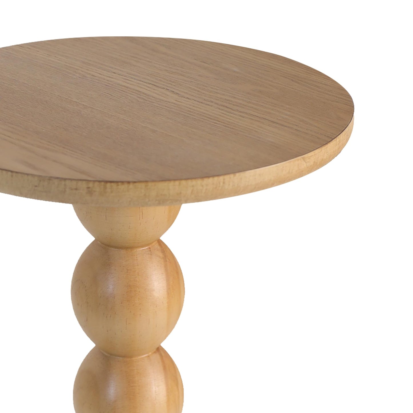 dwellington Small Round Wooden Side Table with Stacked Ball Pedestal Base, 12.4 X17.32 Accent Nightstand for Living Room, Bedroom, Corners (Natural)