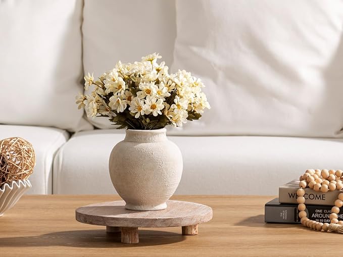 Ceramic Flower Vase, 6" Small Farmhouse Vase Decorative Vases Home Decor Short Pottery Vases for Table Living Room Entryway Mantel Bookshelf Bedroom Bathroom Kitchen - RW