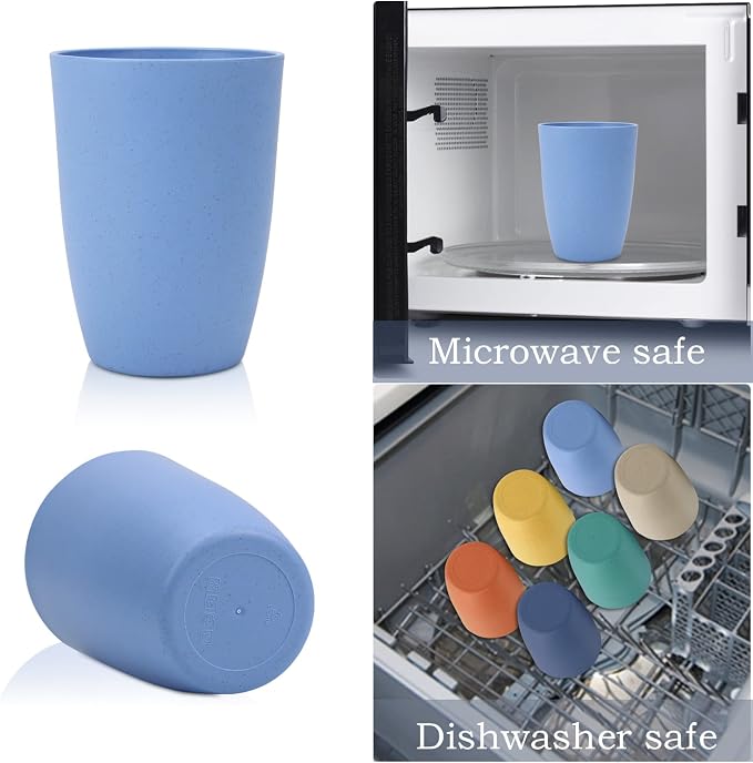 Homienly Plastic Cups Alternative, Unbreakable 20 OZ Wheat Straw Cups-Set of 8, Reusable Lightweight Drinking Glasses for Water, Juice, Dishwasher Safe Cups Sets for Kitchen, Outdoor, RV(Multi)