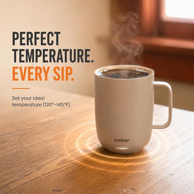 Ember Temperature Control Smart Mug 2, 14 Oz, App-Controlled Heated Coffee Mug with 80 Min Battery Life and Improved Design, Sandstone