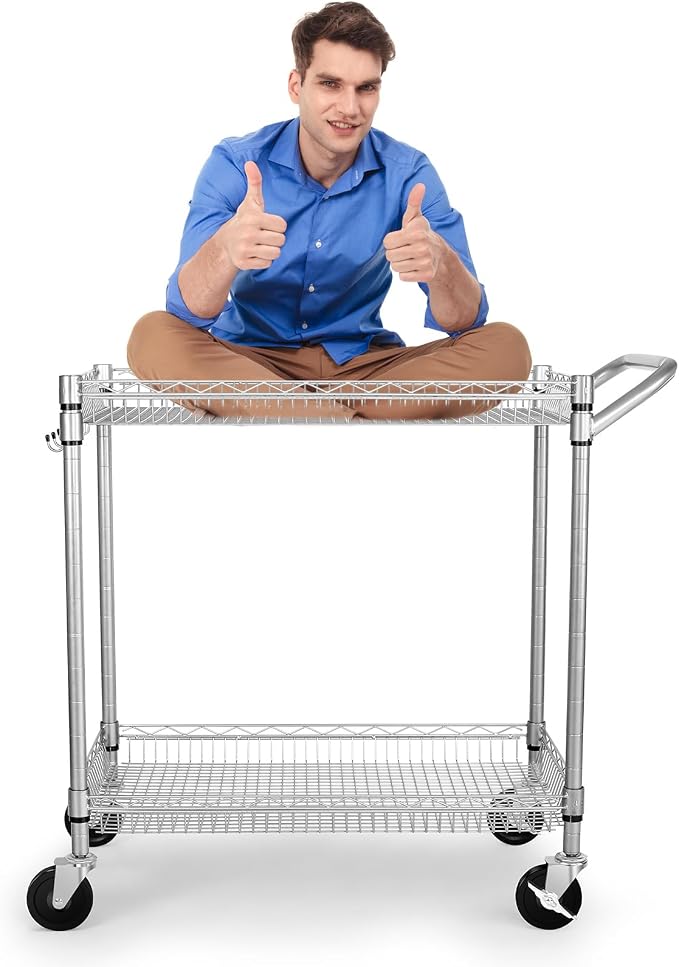 WDT Heavy Duty 2 Tier Rolling Cart, NSF Listed, 660Lbs Capacity, Commercial Grade Metal, 35.63"x18.1"x33.93"