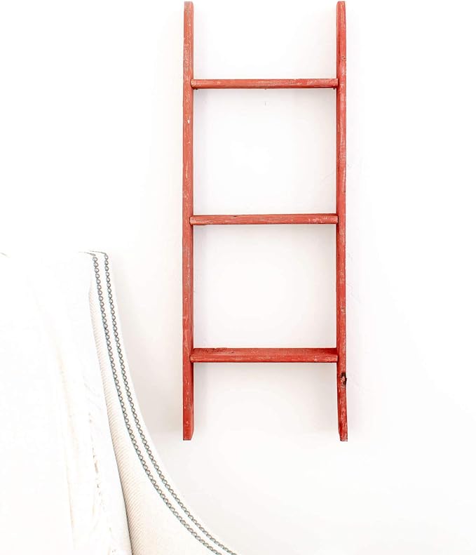 BARNWOODUSA Throw Blanket Ladder – Fully Assembled Reclaimed Wood – Rustic Decorative Ladder for Towels, Quilts, & More – Perfect Farmhouse Decor for Bathroom, Porch, or Living Room,3-Foot Red