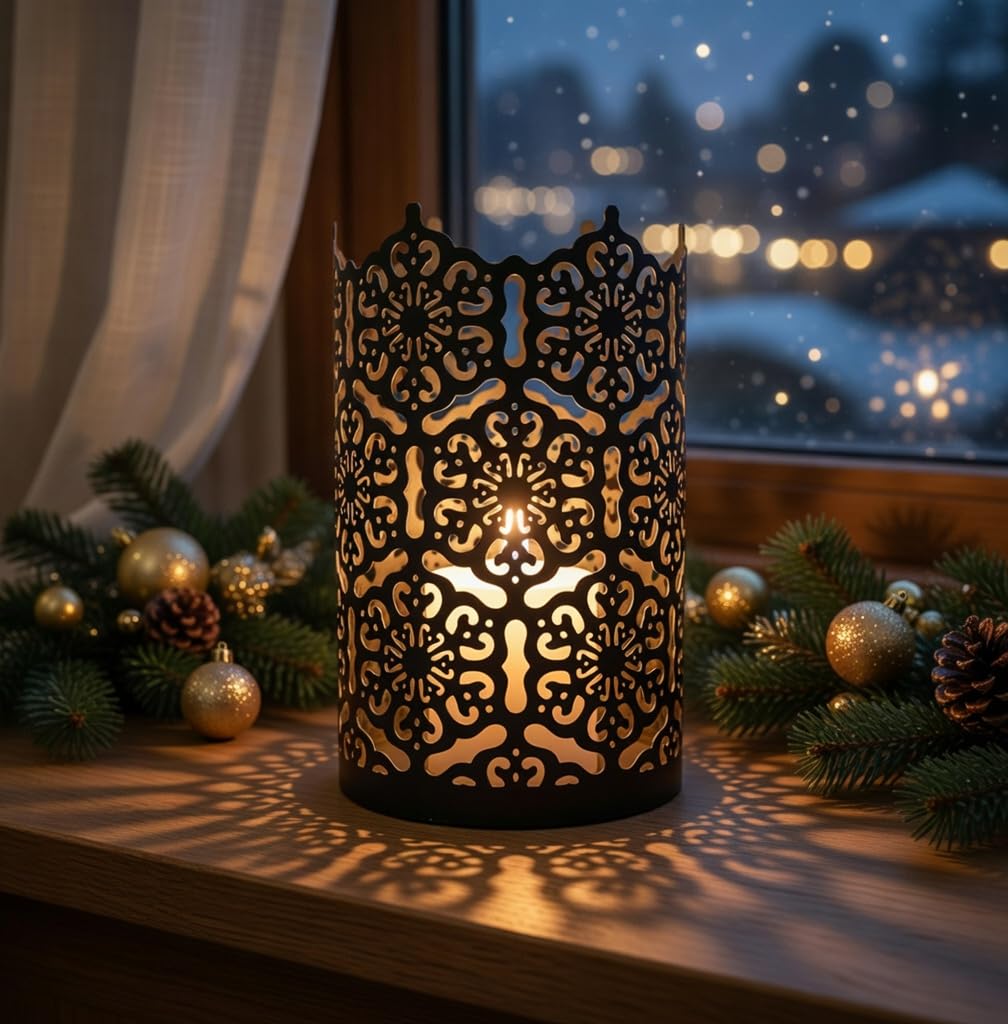 Hosley's Set of 2 Flower 7" High Cut Bronze Candle Holder & Lantern. Ideal for Use with Hosley Highly Scented Candles, Jar Candles. Can be Used as a Decorative Centerpiece in Your Living/Dining Room