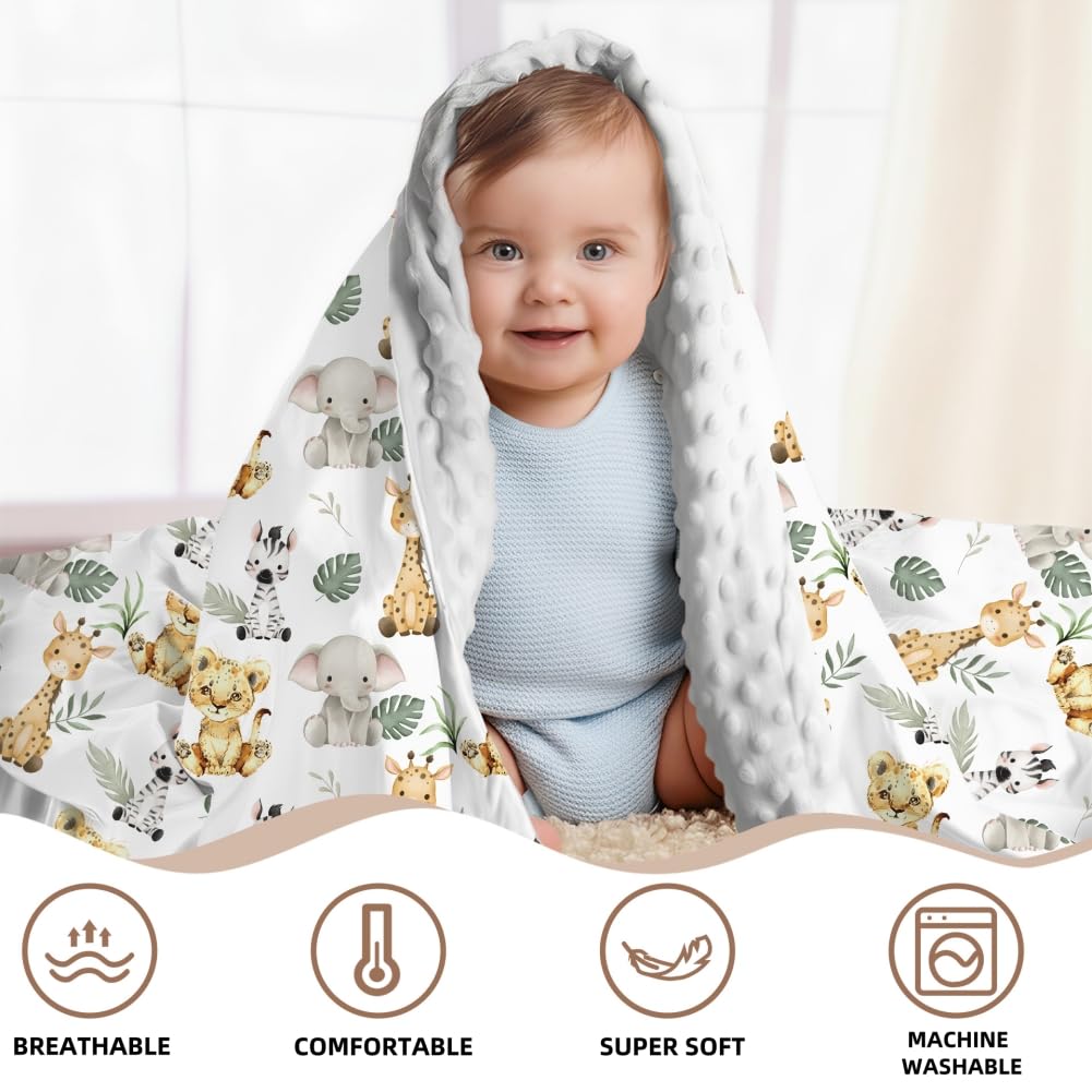 FIGEPO Safari Jungle Animals Baby Blanket Gender Neutral Blankets for Newborn Baby Girls or Boys Nursery Toddler Double Layer Blanket with Dotted Backing and Animal Printed (Animal 1)
