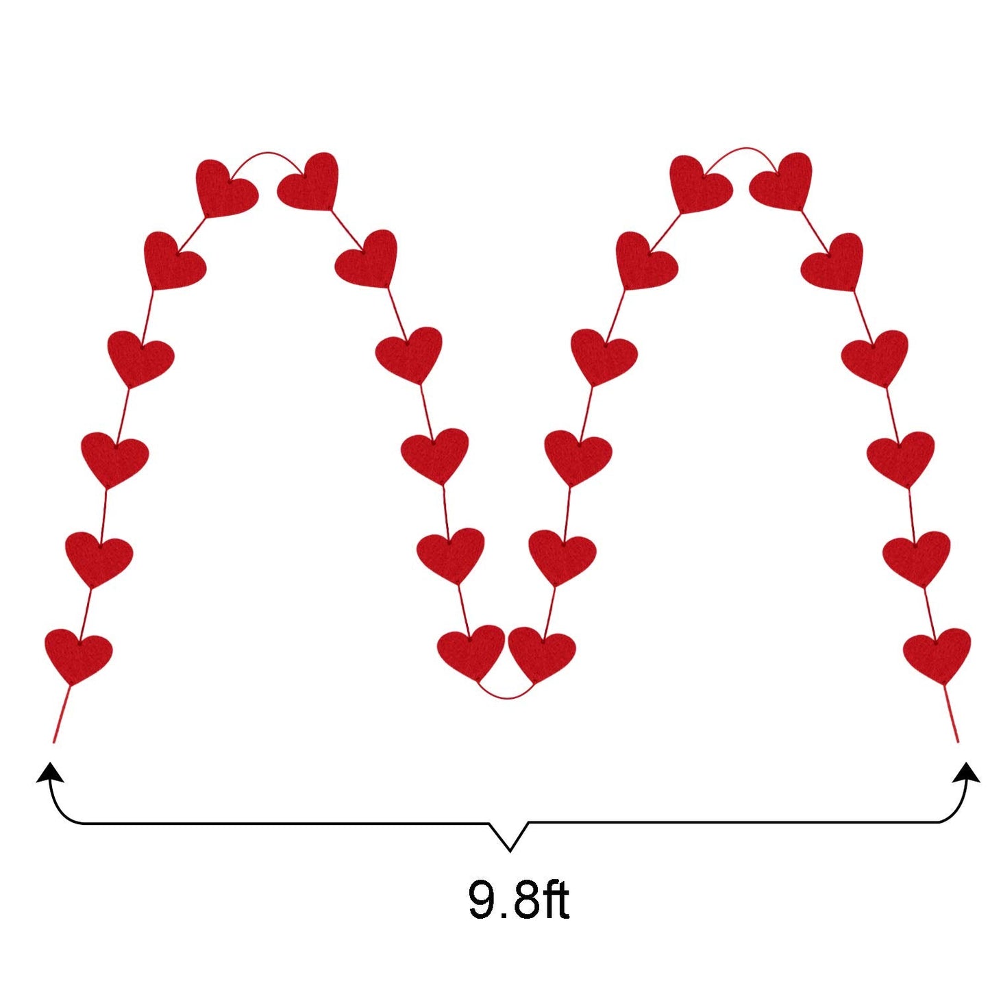 72 Red Hearts Felt Garland - NO DIY - Valentines Red Heart Hanging String Garland - Valentines Decor - Valentine Decorations - Valentines Wedding Anniversary Birthday Party Supplies