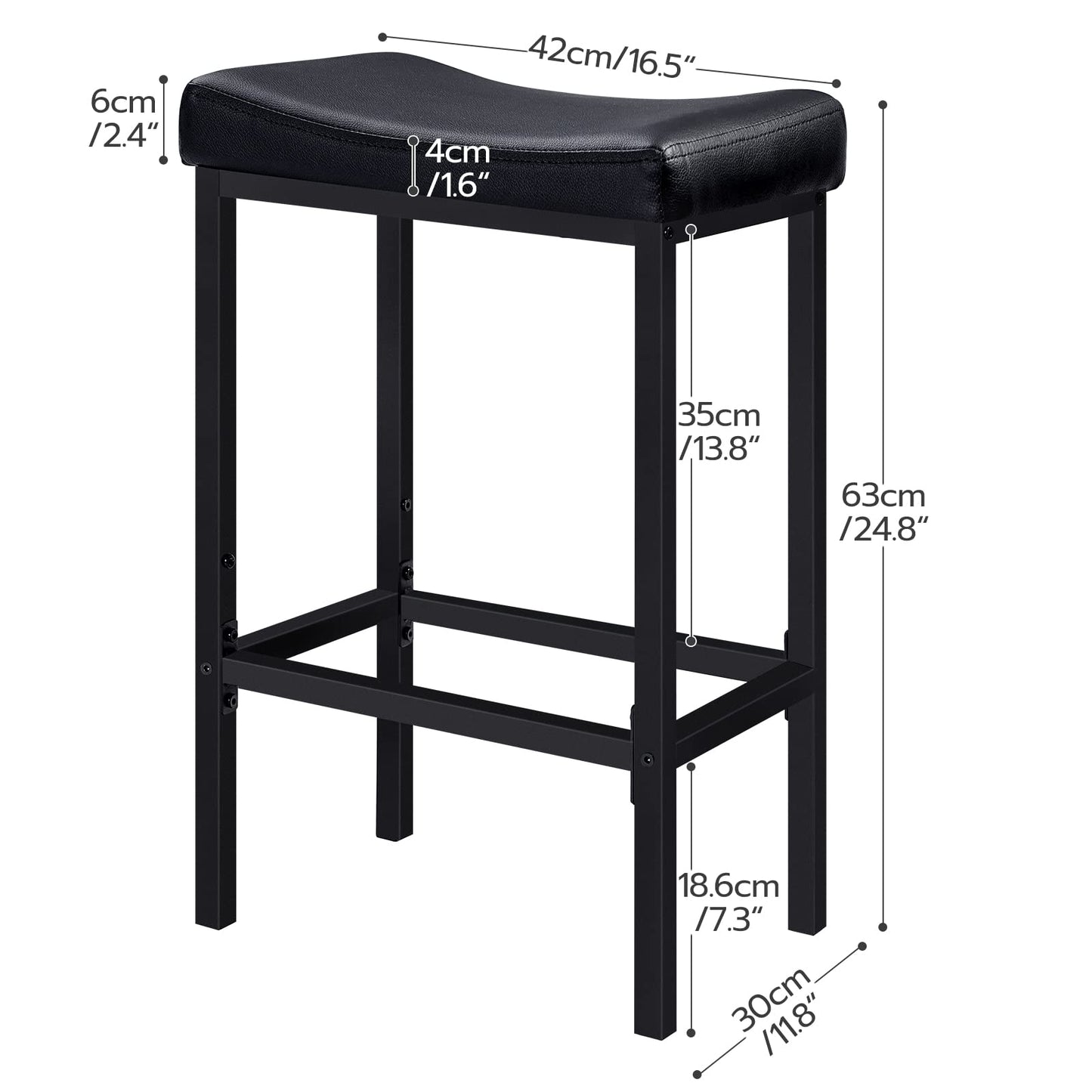 HOOBRO Bar Stools, Set of 2 Bar Chairs, Counter Height Stools, Saddle Barstools with Curved Surface, 24.8 Inches, 2.4" Thick Upholstery, for Kitchen, Dining Room, Cafe Black BB10BY01