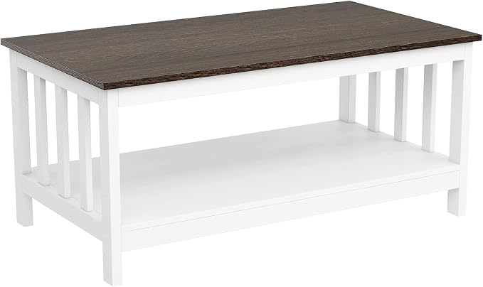 ChooChoo Farmhouse Coffee Table, White Living Room Table with Shelf, 40 Inch