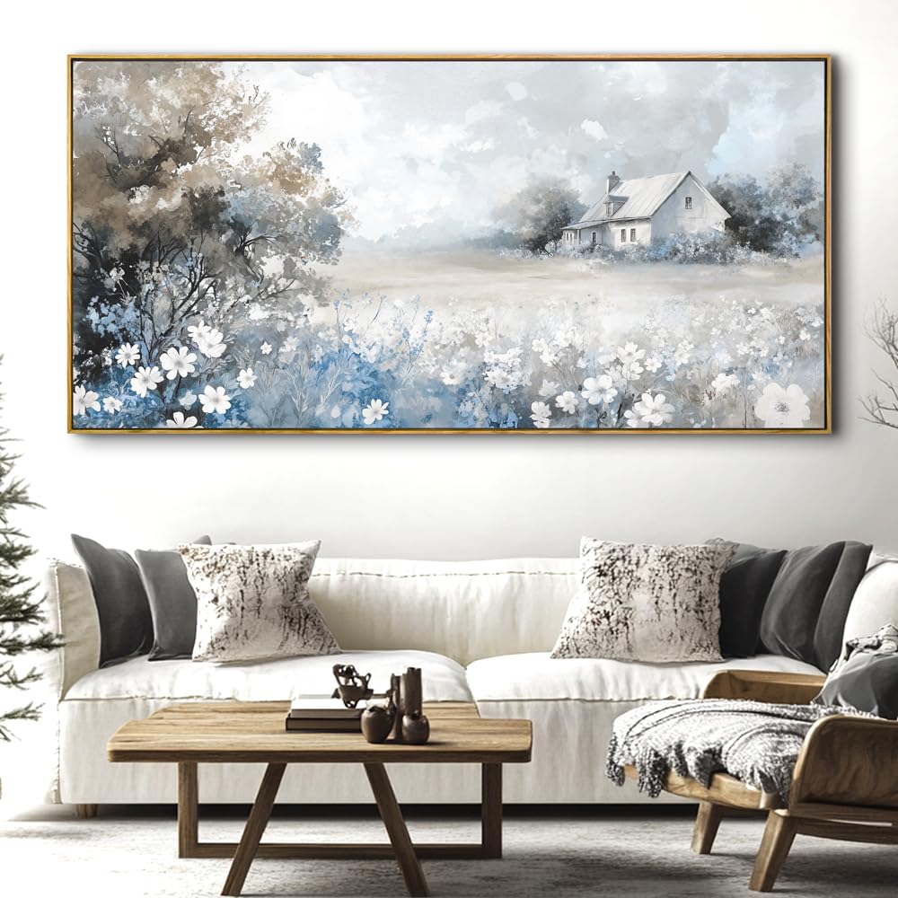 Landscape Abstract Wall Art - Large Framed Canvas Painting for Living Room, Bedroom, Modern Artwork Decor - 40x20 Inch Ready-to-Hang