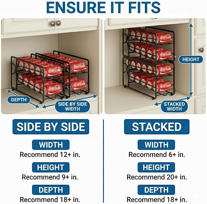 CANYAVE Soda Can Organizer Storage Rack, 2 Pack Stackable Beverage Soda Can Dispenser Organizer Holder for Refrigerator, Cabinet, Pantry (Black)