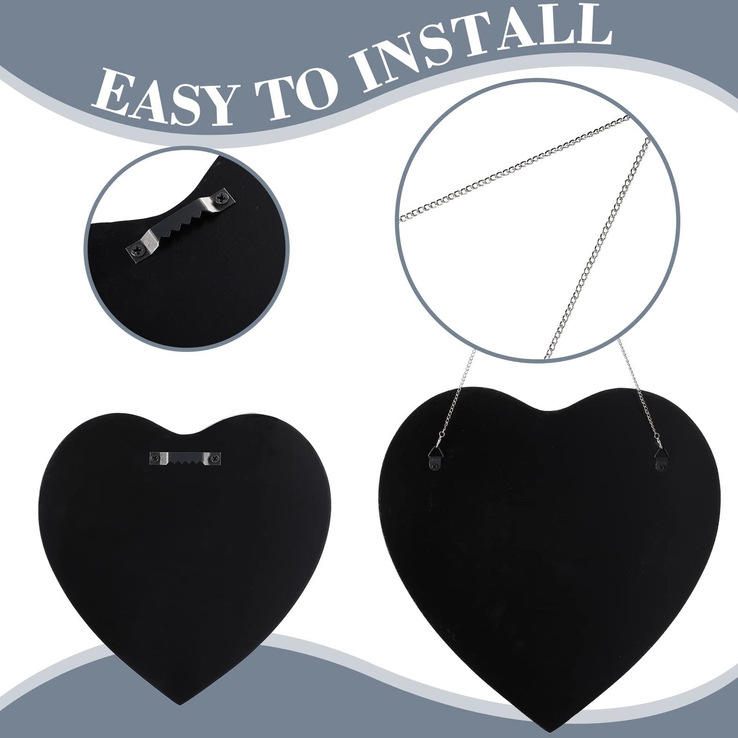 Qunclay 3 Pcs Crystal Crush Diamond Silver Mirror, 12 and 8 Inches Modern Shaped Wall Hang Decorations Glass Diamond Mirror for Bathroom Living Room (Heart Shape)