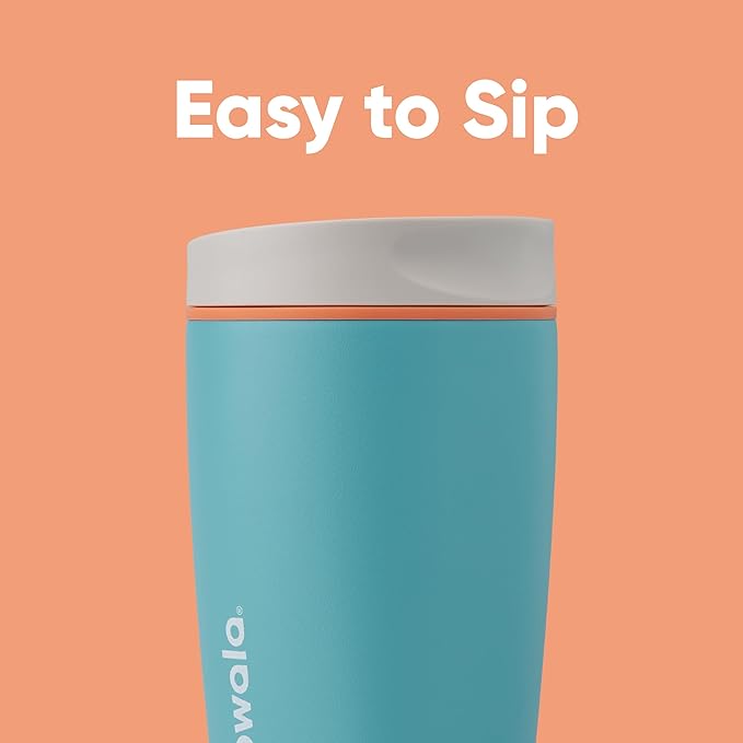 Owala SmoothSip Slider Insulated Stainless Steel Coffee Tumbler, Reusable Iced Coffee Cup, Hot Coffee Travel Mug, BPA Free 12 oz, Grey/Blue (Beachy Breeze) (Pack of 8)