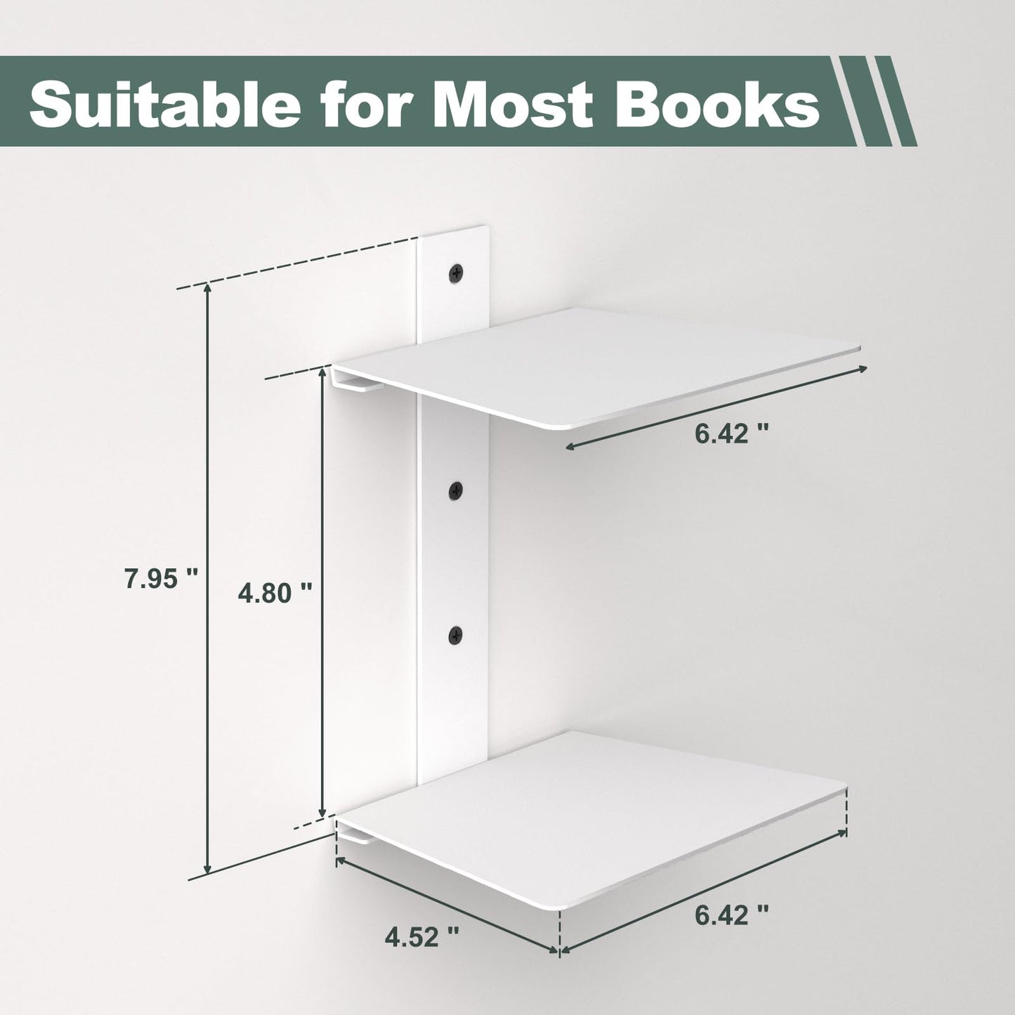 Mefirt Invisible Floating Bookshelves for Wall, 4 Tier Vertical Spine Book Tower, Heavy Duty Floating Book Shelves Metal Book Organizers for Home Office, 2 Pack(White)