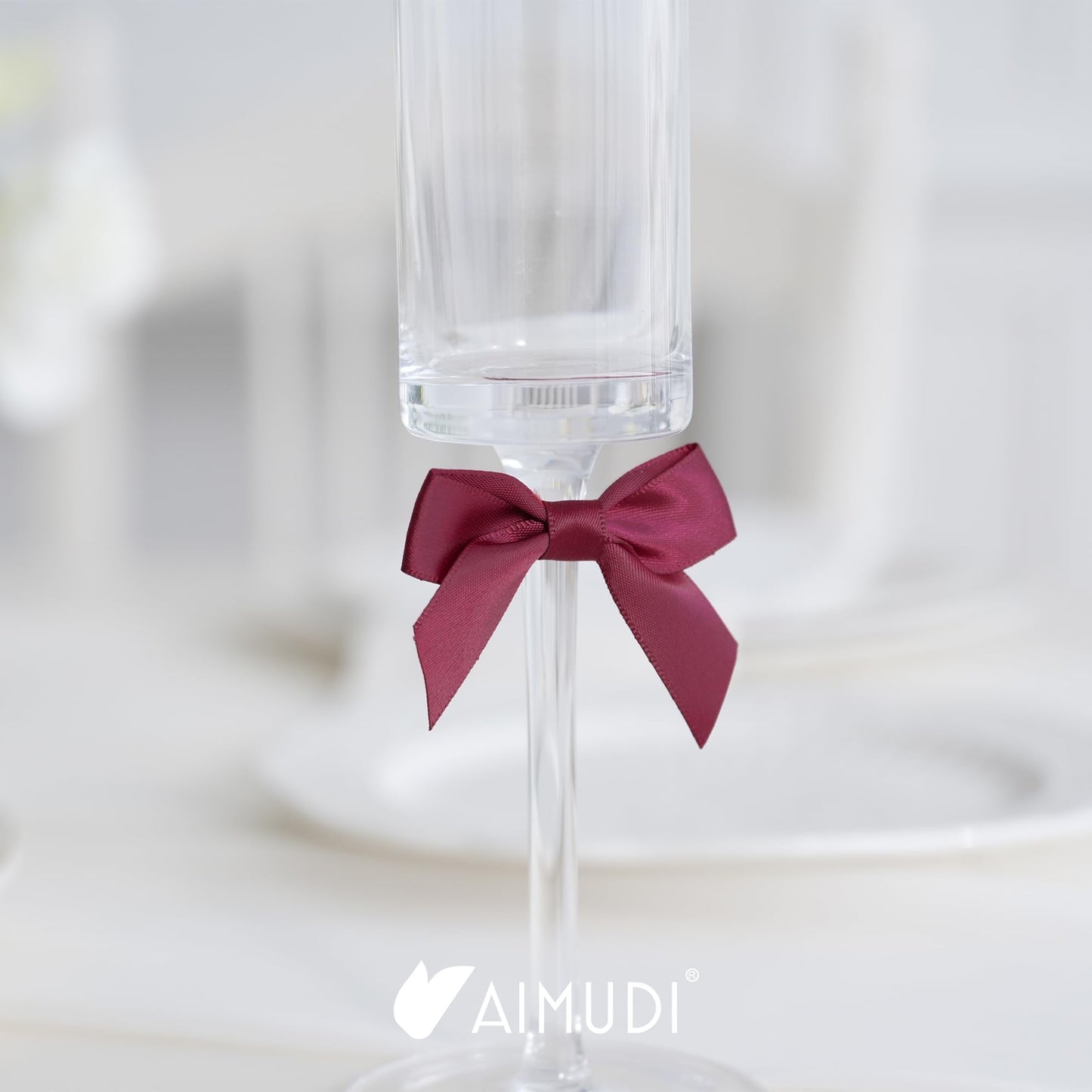 AIMUDI Burgundy Satin Ribbon Bows 2" Self Adhesive Satin Bows for Gift Wrapping Premade Bows with Double-Sided Tape for Making Crafts Baby Shower Birthday Party Wedding Decorations, 50 PCs