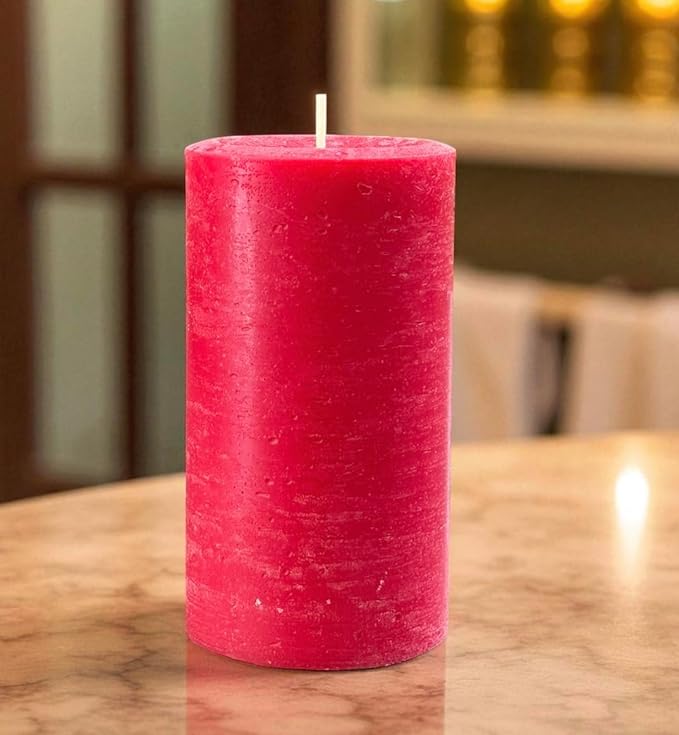 Mister Candle Rustic Red Pillar Candle ??3" x 6" Handmade Unscented Solid Color ??80 Hour Long Burn ??Holiday Candle for Christmas Décor, Weddings, Centerpieces & Rustic Home Decorations
