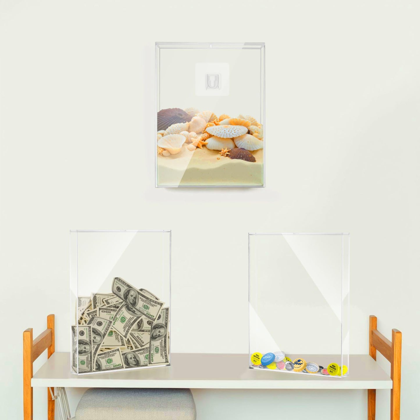 8.5 x 11 Inch Clear Acrylic Wall Mount Seashell Display Box, 3D Floating Display Case Shadow Box Frame, Ideal for Wine Bottle Caps, Tickets, Shells, Stamps and More