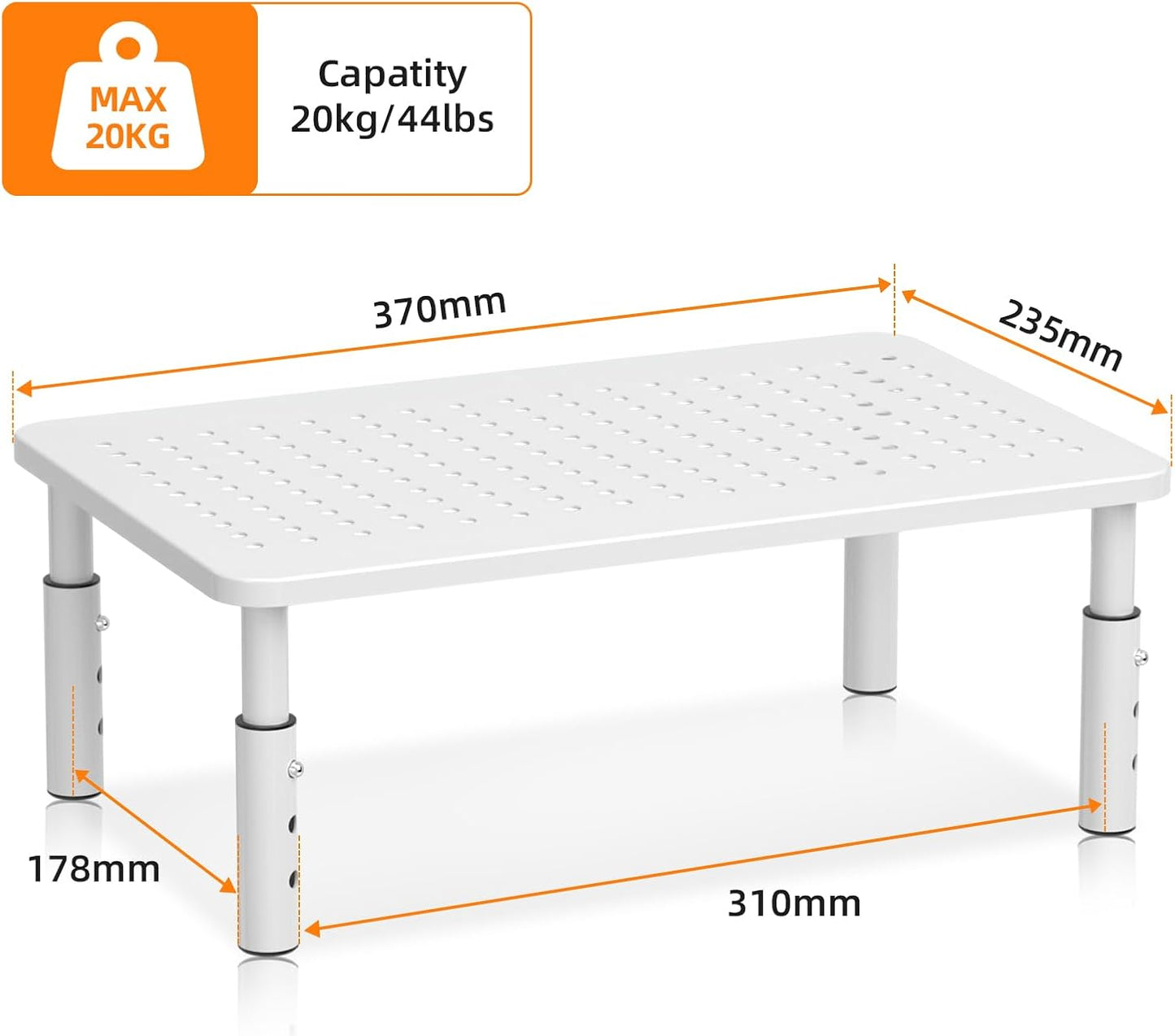 3 PS4, 20KG,White Bracwiser Monitor Stand Riser, Metal Computer Stand, Height Adjustable Screen Riser with Mesh