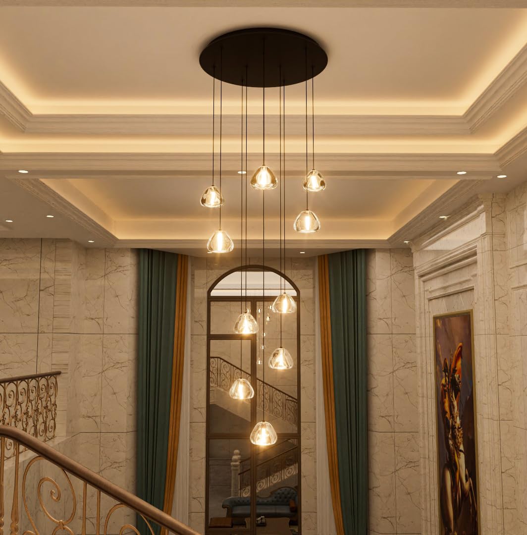 HAIXIANG LED Chandeliers for Dining Room Adjust High Ceiling Chandelier Light Fixtures Entrance LED Dimmable Ceiling Pendant Drops Light Remote Lights for Living Room Stairwell 2700K 6000K