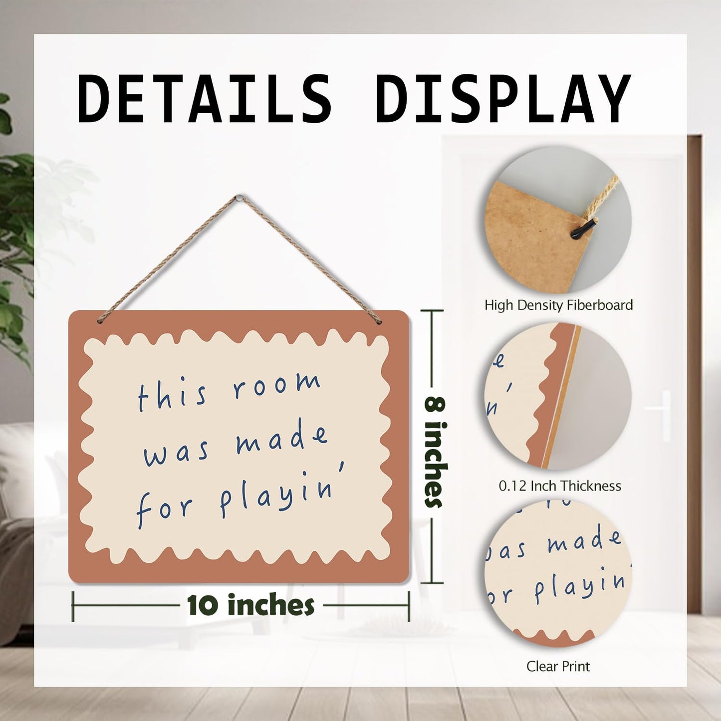 Udinaz Kids Playroom Hanging Sign, Playroom Wall Decor, This Room Was Made for Playin Hanging Wood Plaque Decor for Boys Kids Nursery Bedroom Play Room Wall Door Decorations