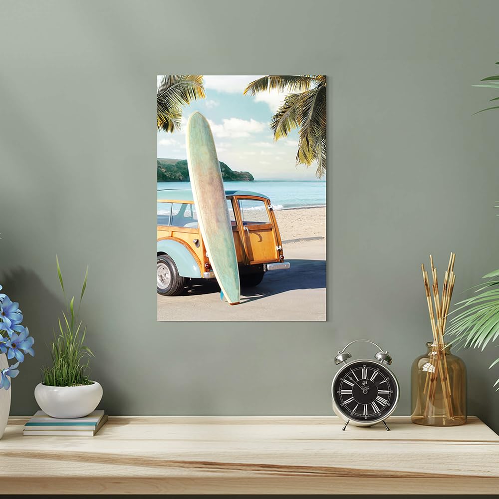 Hardy Gallery coastal wall art surfboard pictures: beach car wall decor seaside artwork surfing ocean print in beach canvas painting for bathroom 11" x 16"