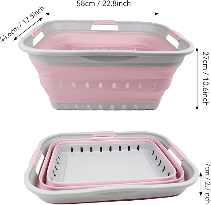 SAMMART 42L (11 gallon) Collapsible Plastic Laundry Basket - Foldable Pop Up Storage Container/Organizer - Portable Washing Tub - Space Saving Hamper/Basket (Grey/Pale Pink)
