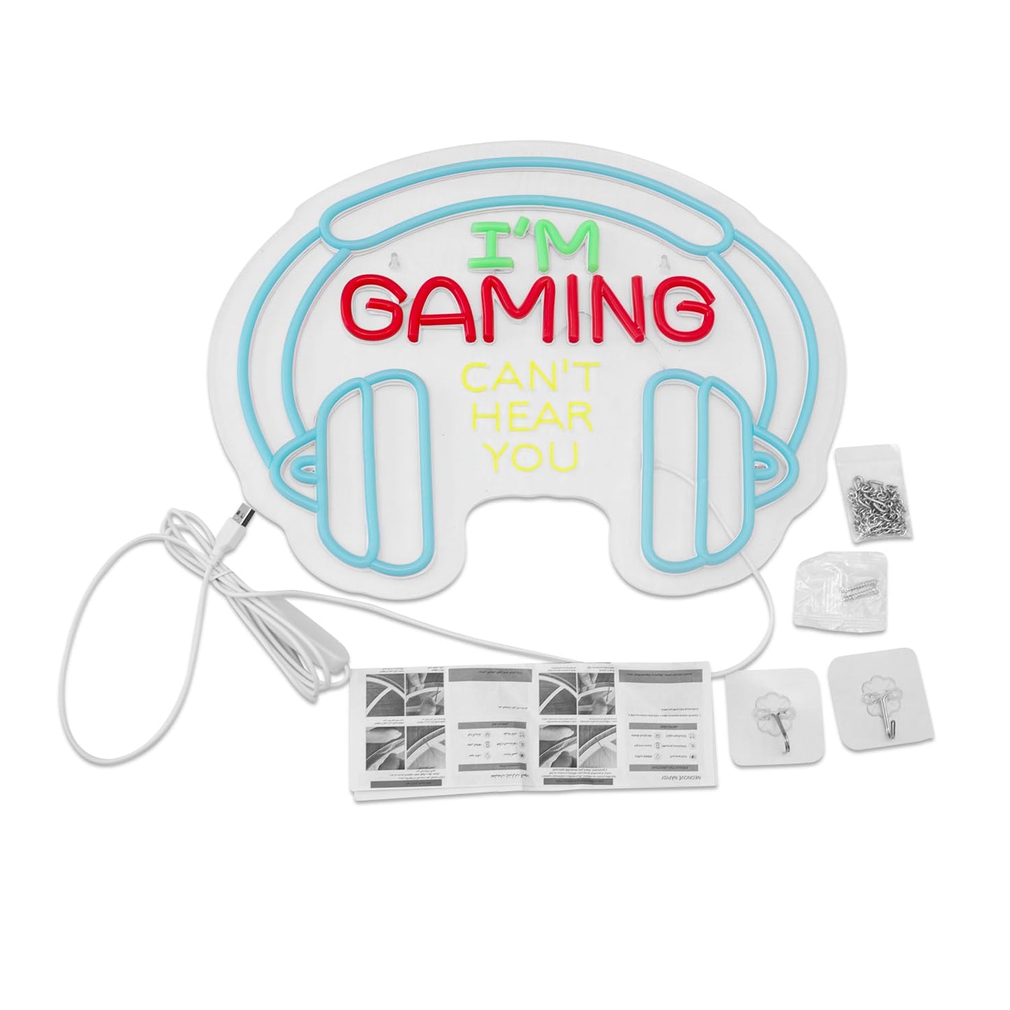 Gaming Neon Sign for Boys Room, Dimmable LED Game Room Neon Lights, USB Powered "I'M GAMING CAN'T HEAR YOU" Headset Neon Sign, Gamer Gifts for Men Teenager, Wall Decor for Game Zone Video Room Bedroom