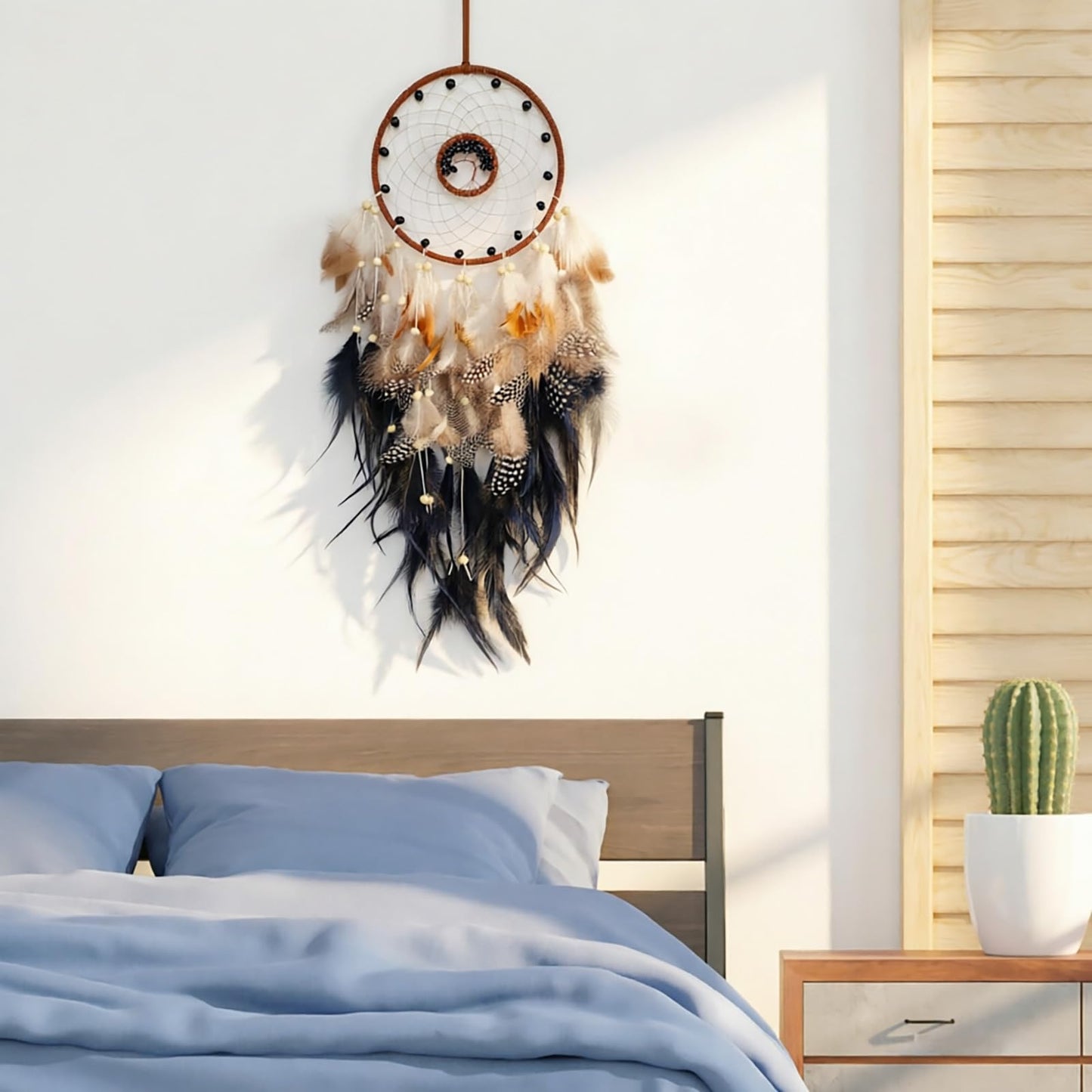 SOYUZU Black Dream Catcher Wall Decor Crystal Tree of Life Dream Catchers Handmade Feather Dreamcatcher Wall Hanging Ornament for Bedroom Living Room Home Decor