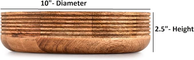 Decorative Bowl Mango Wood for Home Décor, for Dining Table Center, Living Room, Kitchen Décor (10" x 10" x 2.5")