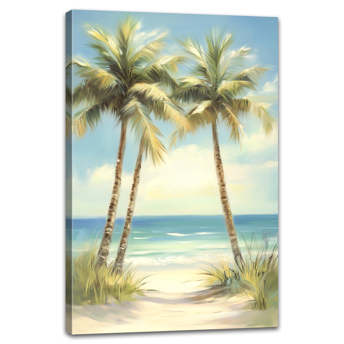 Tropical Beach Canvas Wall Art Palm Tree Pictures Wall Decor Ocean Landscape Painting Prints for Living Room Bedroom Bathroom Decor Framed(Tree-3,12L x 18W)