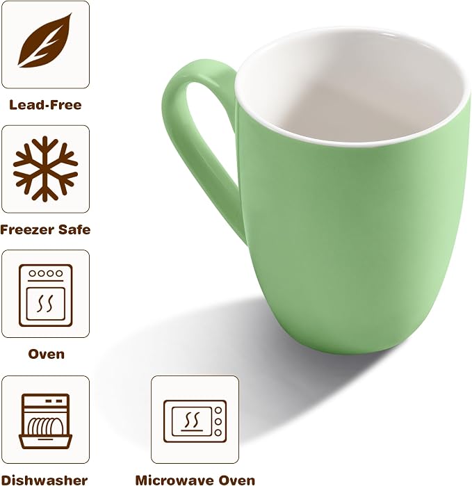 Urbanstrive 16 oz Large Coffee Mug with Handle Tea Cup Novelty Coffee Cup for Men Women Office Work, Mint Green
