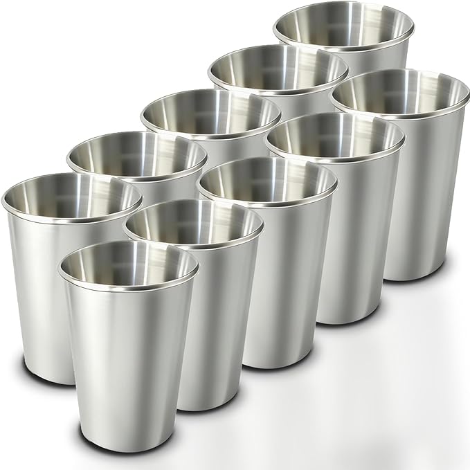10 Pack 16 oz Stainless Steel Pint Cups,Stainless Steel Cup,Pint Cup Tumbler，water Tumbler,Stackable,Reusable,BPA Free